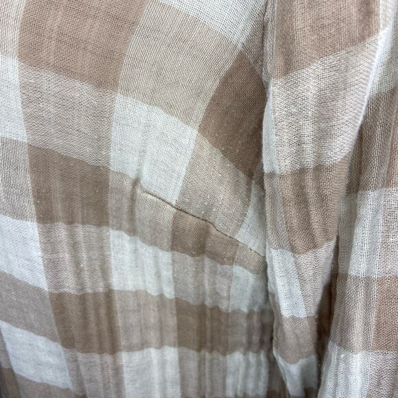 Soft Surroundings Buffalo Check Plaid 3/4 Sleeves Embroidered Blouse - Picture 5 of 7